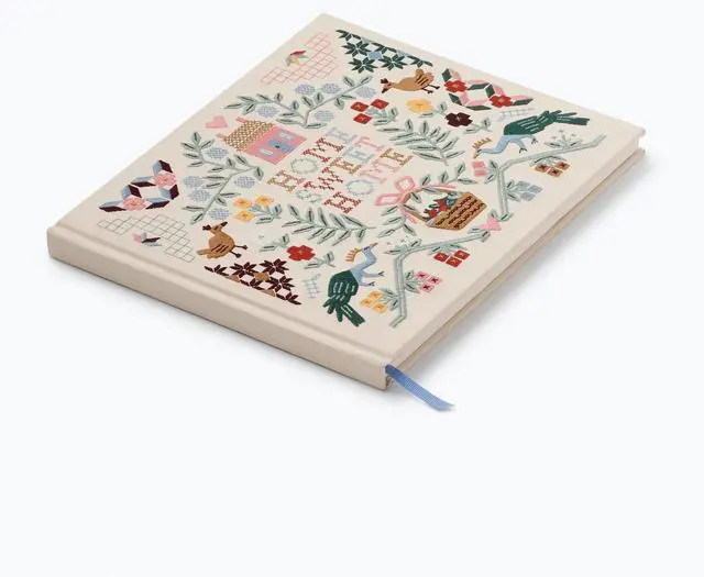 Alt view image 12 of 12 - Home Sweet Home Embroidered Fabric Guest Book, Hard Cover Wrapped in Book Cloth & Ribbon Bookmark, (144 Ruled Pages Metallic Gold Ink, 10.25" W x 8.25" L)