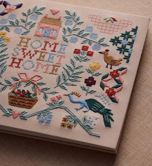 Alt view image 8 of 12 - Home Sweet Home Embroidered Fabric Guest Book, Hard Cover Wrapped in Book Cloth & Ribbon Bookmark, (144 Ruled Pages Metallic Gold Ink, 10.25" W x 8.25" L)