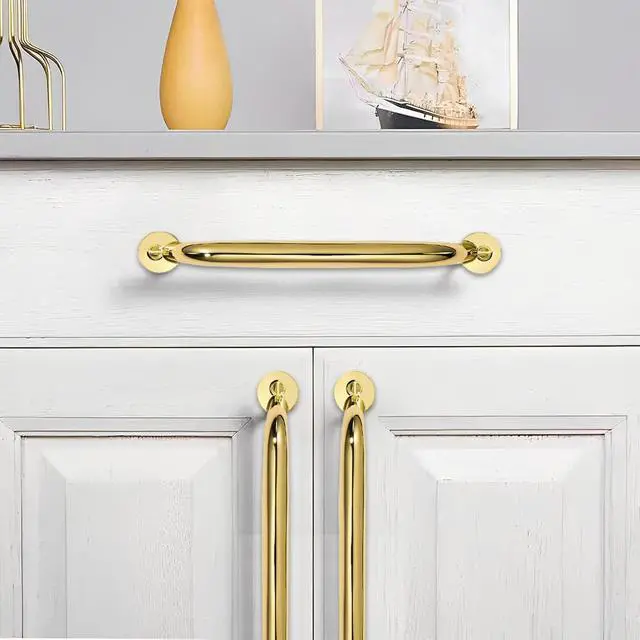 Alt view image 10 of 12 - 10 Pack 5 inch Hole Center Polished Brass Cabinet Pulls - Heavy Duty Solid Drawer Hardware Handles Kitchen Vanity Bathroom Handles