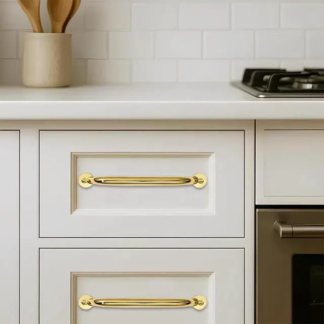 Alt view image 12 of 12 - 10 Pack 5 inch Hole Center Polished Brass Cabinet Pulls - Heavy Duty Solid Drawer Hardware Handles Kitchen Vanity Bathroom Handles
