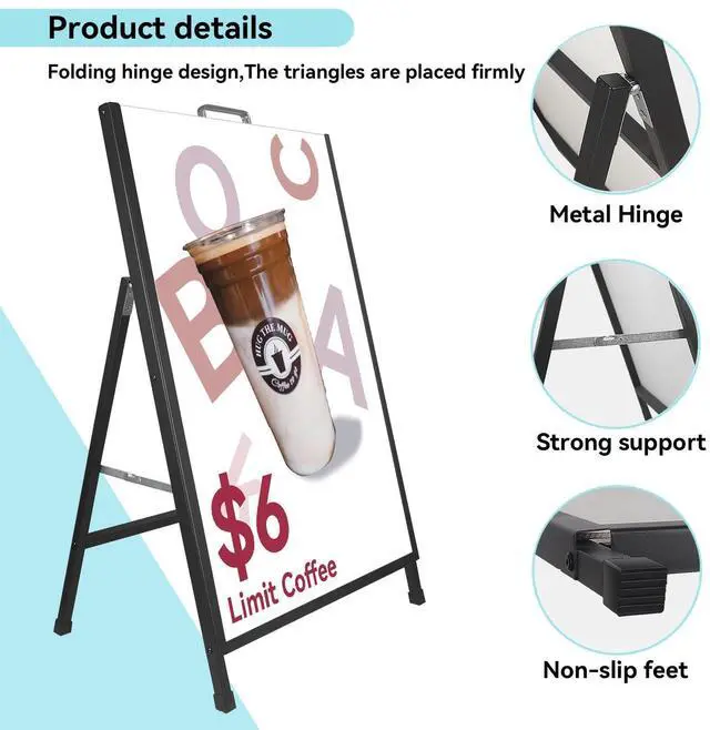 Alt view image 9 of 14 - Heavy-Duty A Frame Sidewalk Sign 24x36 Inch Sandwich Board,Outdoor Poster Stand Portable Folding Store Advertising Display Stand, Black 2 PackFrame Only