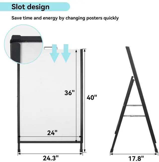 Alt view image 12 of 14 - Heavy-Duty A Frame Sidewalk Sign 24x36 Inch Sandwich Board,Outdoor Poster Stand Portable Folding Store Advertising Display Stand, Black 2 PackFrame Only