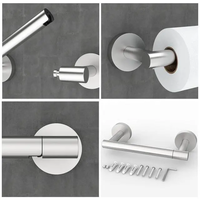 Alt view image 14 of 14 - Bathroom Toilet Paper Holder Wall Mount SUS304 Stainless Steel Double Post Pivoting Toilet Paper Roll Holder Wall Mounted for Bathroom RV Commercial Toilet Tissue Dispensers, Brushed Nickel