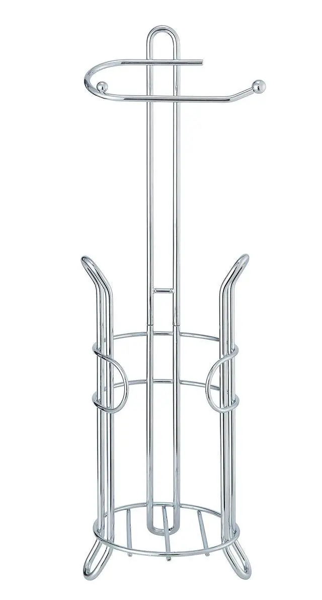 Alt view image 14 of 14 - Freestanding Toilet Paper Holder with Storage Holds 3 Spare Rolls, Heavy-Duty Steel, Chrome Finish, Easy Assembly, Space-Saving Bathroom Organizer