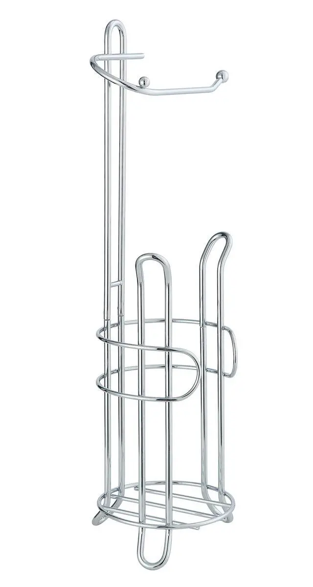 Alt view image 13 of 14 - Freestanding Toilet Paper Holder with Storage Holds 3 Spare Rolls, Heavy-Duty Steel, Chrome Finish, Easy Assembly, Space-Saving Bathroom Organizer
