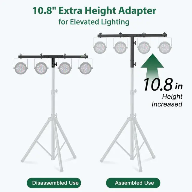 Alt view image 9 of 14 - DJ Light Stand T-Bar Cross Bar with Extended Pole Mount, Set of 2 | for Par Light Stage Stand Tripod, Lift by 10.6" Speaker Adapters