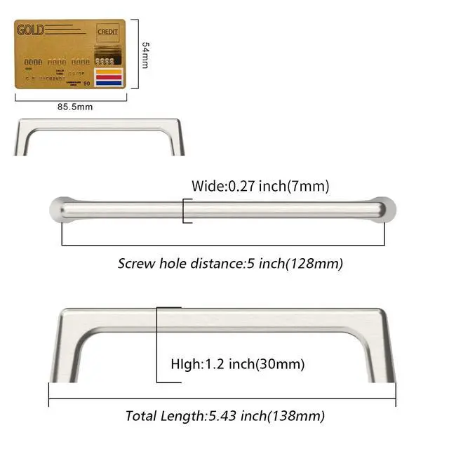 Alt view image 13 of 14 - 10 Pack Brushed Satin Nickel Cabinet Pulls 5 Inch(128MM) Hole Centers Kitchen Cabinet Handles Hardware Kitchen Handles for Drawer Pulls ZH0041