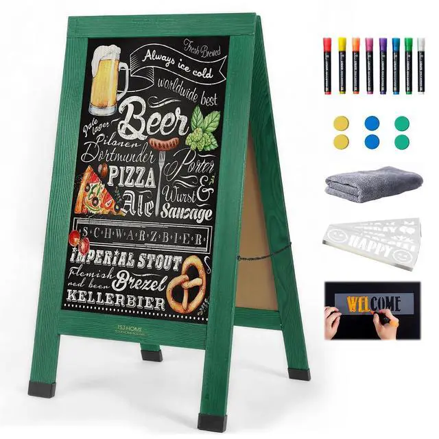 Alt view image 8 of 14 - Wood Magnetic A-Frame Chalkboard Signs, 40" x 20" Large Sandwich Board Signs Outdoor, Double-Sided Sidewalk Blackboard for Business, Wedding, Vendor Display, Coffee Shope - Green