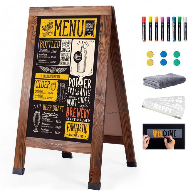 Alt view image 8 of 14 - Wood Magnetic A-Frame Chalkboard Signs, 40" x 20" Large Sandwich Board Signs Outdoor, Double-Sided Sidewalk Blackboard for Business, Wedding, Vendor Display, Coffee Shope - Brown