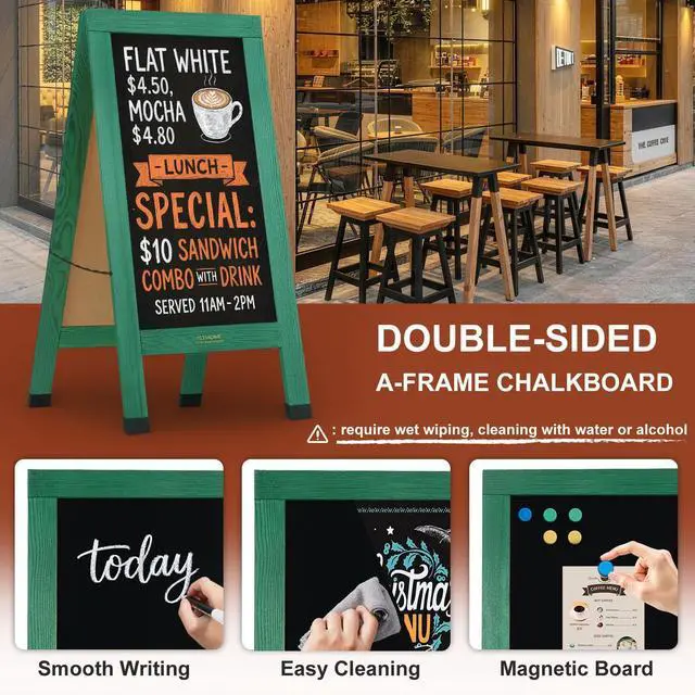 Alt view image 12 of 14 - Wood Magnetic A-Frame Chalkboard Signs, 40" x 20" Large Sandwich Board Signs Outdoor, Double-Sided Sidewalk Blackboard for Business, Wedding, Vendor Display, Coffee Shope - Green