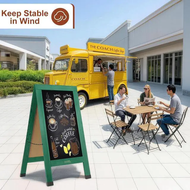 Alt view image 13 of 14 - Wood Magnetic A-Frame Chalkboard Signs, 40" x 20" Large Sandwich Board Signs Outdoor, Double-Sided Sidewalk Blackboard for Business, Wedding, Vendor Display, Coffee Shope - Green