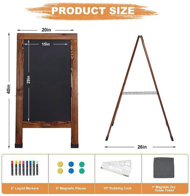 Alt view image 9 of 14 - Wood Magnetic A-Frame Chalkboard Signs, 40" x 20" Large Sandwich Board Signs Outdoor, Double-Sided Sidewalk Blackboard for Business, Wedding, Vendor Display, Coffee Shope - Brown