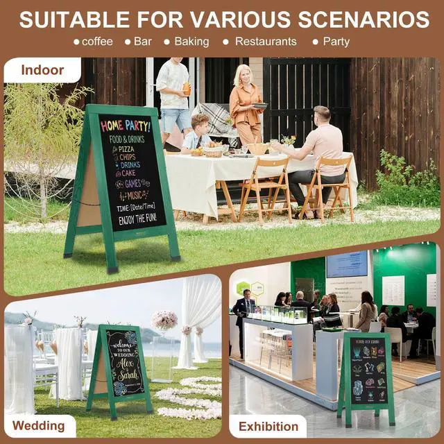 Alt view image 14 of 14 - Wood Magnetic A-Frame Chalkboard Signs, 40" x 20" Large Sandwich Board Signs Outdoor, Double-Sided Sidewalk Blackboard for Business, Wedding, Vendor Display, Coffee Shope - Green