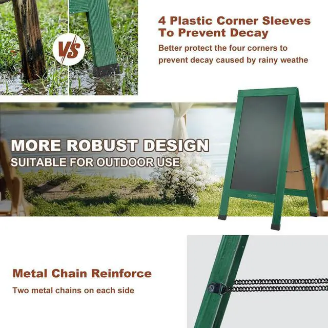 Alt view image 11 of 14 - Wood Magnetic A-Frame Chalkboard Signs, 40" x 20" Large Sandwich Board Signs Outdoor, Double-Sided Sidewalk Blackboard for Business, Wedding, Vendor Display, Coffee Shope - Green