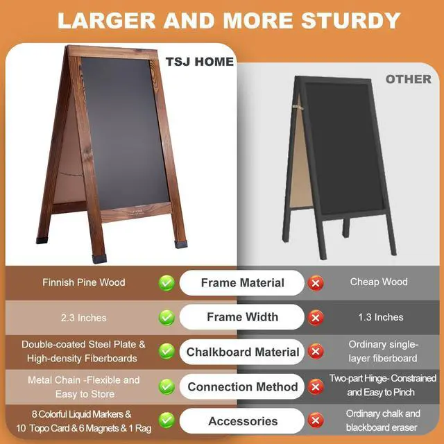 Alt view image 10 of 14 - Wood Magnetic A-Frame Chalkboard Signs, 40" x 20" Large Sandwich Board Signs Outdoor, Double-Sided Sidewalk Blackboard for Business, Wedding, Vendor Display, Coffee Shope - Brown
