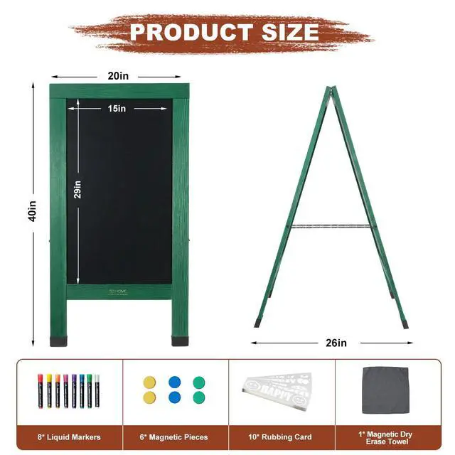Alt view image 9 of 14 - Wood Magnetic A-Frame Chalkboard Signs, 40" x 20" Large Sandwich Board Signs Outdoor, Double-Sided Sidewalk Blackboard for Business, Wedding, Vendor Display, Coffee Shope - Green