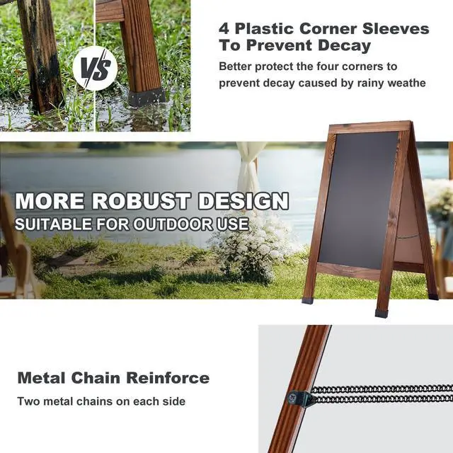 Alt view image 11 of 14 - Wood Magnetic A-Frame Chalkboard Signs, 40" x 20" Large Sandwich Board Signs Outdoor, Double-Sided Sidewalk Blackboard for Business, Wedding, Vendor Display, Coffee Shope - Brown