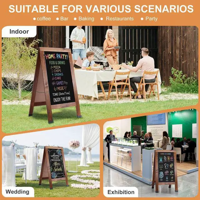 Alt view image 14 of 14 - Wood Magnetic A-Frame Chalkboard Signs, 40" x 20" Large Sandwich Board Signs Outdoor, Double-Sided Sidewalk Blackboard for Business, Wedding, Vendor Display, Coffee Shope - Brown