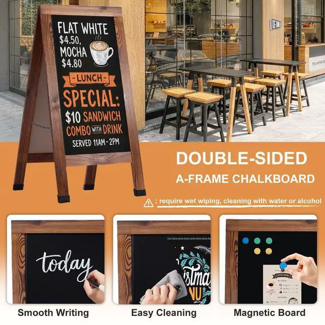 Alt view image 12 of 14 - Wood Magnetic A-Frame Chalkboard Signs, 40" x 20" Large Sandwich Board Signs Outdoor, Double-Sided Sidewalk Blackboard for Business, Wedding, Vendor Display, Coffee Shope - Brown