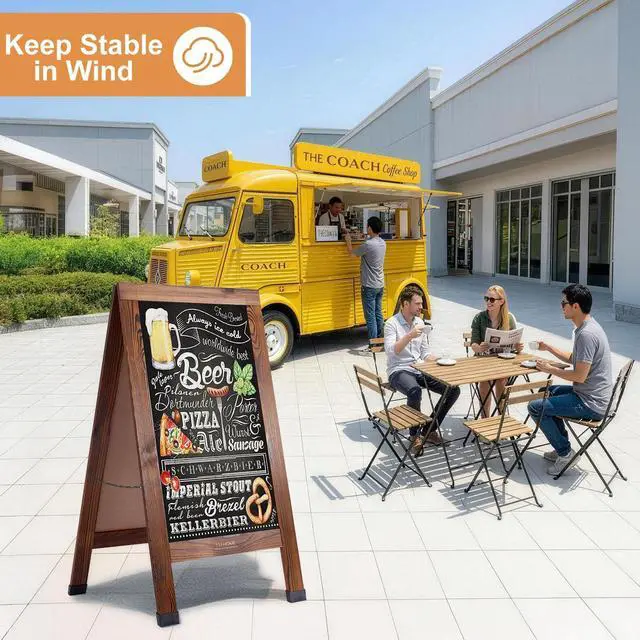 Alt view image 13 of 14 - Wood Magnetic A-Frame Chalkboard Signs, 40" x 20" Large Sandwich Board Signs Outdoor, Double-Sided Sidewalk Blackboard for Business, Wedding, Vendor Display, Coffee Shope - Brown
