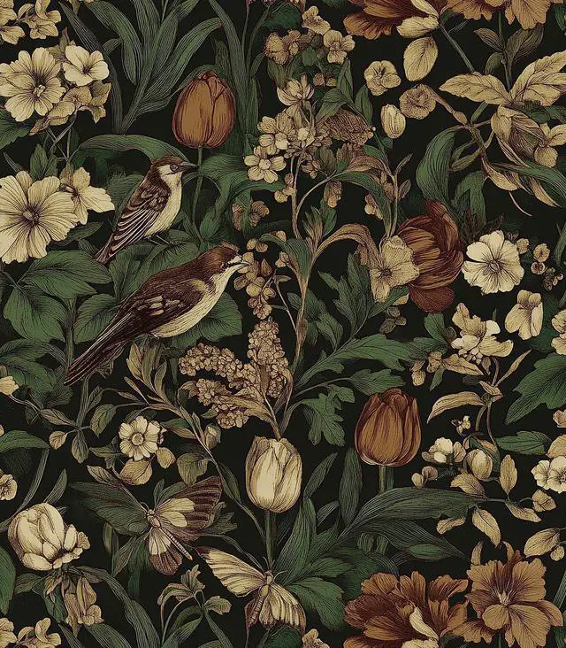 Alt view image 8 of 14 - Vintage Floral Peel and Stick Wallpaper Dark Floral and Birds | 17.3" x118" Contact Paper DIY Self Adhesive Removable Wallpaper for Bedroom Cabinets Decor Retro Boho Flower Leaf Wall Paper
