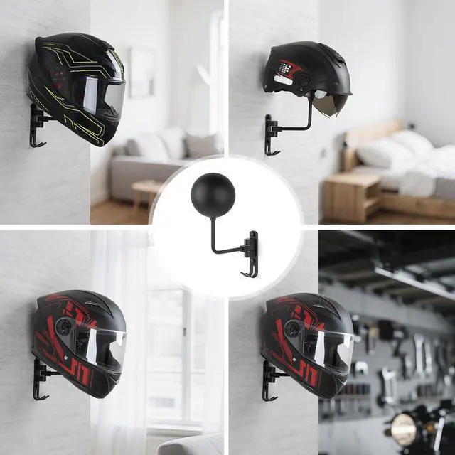 Alt view image 14 of 14 - Helmet Holder Wall Mount - 180° Rotation Motorcycle Helmet Hanger | 2 Pack, for Motorcycle Bike Racing Outerwear Sports Gear Display