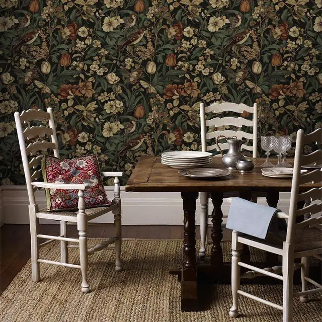 Alt view image 9 of 14 - Vintage Floral Peel and Stick Wallpaper Dark Floral and Birds | 17.3" x118" Contact Paper DIY Self Adhesive Removable Wallpaper for Bedroom Cabinets Decor Retro Boho Flower Leaf Wall Paper