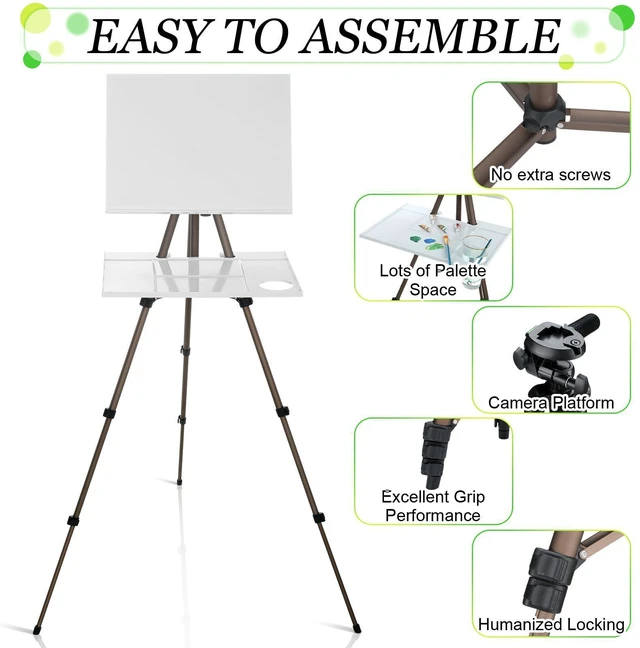 Alt view image 9 of 14 - 17-65 Inch Artist Watercolor Portable Easel with Sturdy Tripod Adjustable Aluminum Metal Easel Stand with Tray Lightweight Travel Easel for Painting Canvas Kids Adults Tabletop Floor Display