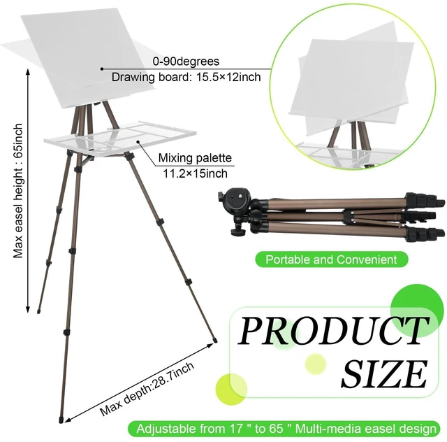 Alt view image 10 of 14 - 17-65 Inch Artist Watercolor Portable Easel with Sturdy Tripod Adjustable Aluminum Metal Easel Stand with Tray Lightweight Travel Easel for Painting Canvas Kids Adults Tabletop Floor Display