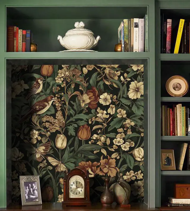 Alt view image 10 of 14 - Vintage Floral Peel and Stick Wallpaper Dark Floral and Birds | 17.3" x118" Contact Paper DIY Self Adhesive Removable Wallpaper for Bedroom Cabinets Decor Retro Boho Flower Leaf Wall Paper