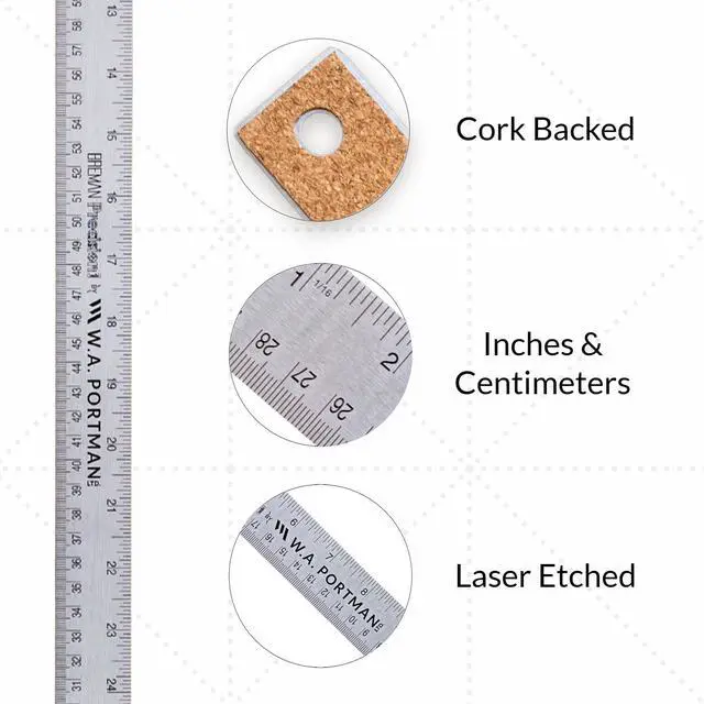 Alt view image 9 of 14 - WA Portman Metal Ruler 36'', Metric Edge Corkback Stainless Steel Ruler | Cork Backing Metal Ruler with Non-Slip Flexible Stainless Steel Straight Edge Metric Construction Ruler for DIY Art & Crafts
