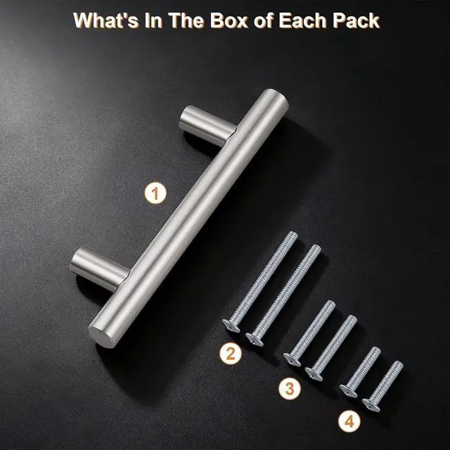 Alt view image 9 of 14 - 30 Pack Hole Centers (76mm) 3inch Brushed Nickel Cabinet Pulls Stainless Steel Drawer Handles Euro Style T Bar Dresser Pull Handle Length 127mm(5inch)