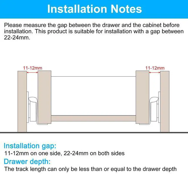 Alt view image 11 of 14 - 1 Pair Drawer Slides, 22 Inch Drawer Slide Heavy Duty Side Bottom Mount Drawer Glides Replacement for Cabinet Dresser Drawers