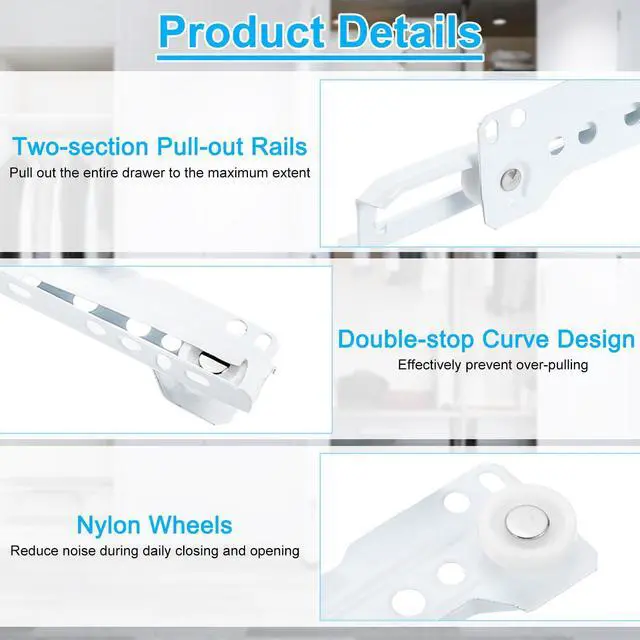 Alt view image 10 of 14 - 1 Pair Drawer Slides, 22 Inch Drawer Slide Heavy Duty Side Bottom Mount Drawer Glides Replacement for Cabinet Dresser Drawers