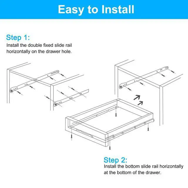 Alt view image 12 of 14 - 1 Pair Drawer Slides, 22 Inch Drawer Slide Heavy Duty Side Bottom Mount Drawer Glides Replacement for Cabinet Dresser Drawers