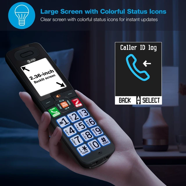 Alt view image 11 of 14 - DECT 6.0 Cordless Phone Smart Call Blocker, Bluetooth Connect to Cell, Answering Machine, 2.4" Color Display, Big Buttons | BL108