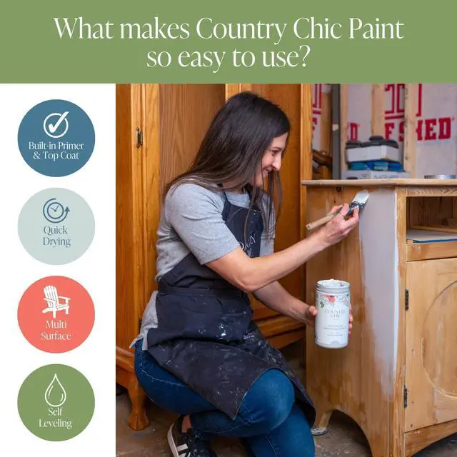 Alt view image 9 of 14 - Country Chic All-in-One Chalk Paint for Furniture, Cabinets, Home Decor, Eco-Friendly, Matte Finish, Built-In Primer & Top Coat for Wood, Metal - Sage Advice (Sage Green) - Pint 16 oz (475 ml)