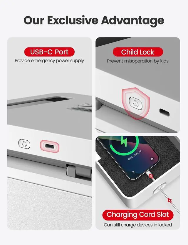 Alt view image 11 of 14 - Metal Timed Lock Box, Made of Aluminum Alloy, 365 Days Locking Time, Extendable Time, Audio Alert, Child-Access Control, 2-Way Power Supply, Timed Locker for Phones/Alcohol/Snacks/meds etc