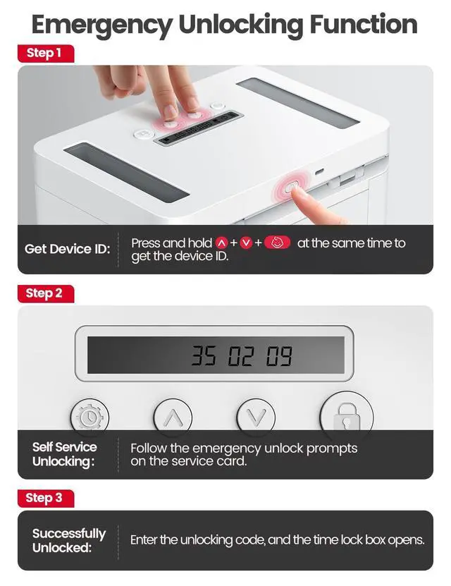 Alt view image 13 of 14 - Metal Timed Lock Box, Made of Aluminum Alloy, 365 Days Locking Time, Extendable Time, Audio Alert, Child-Access Control, 2-Way Power Supply, Timed Locker for Phones/Alcohol/Snacks/meds etc