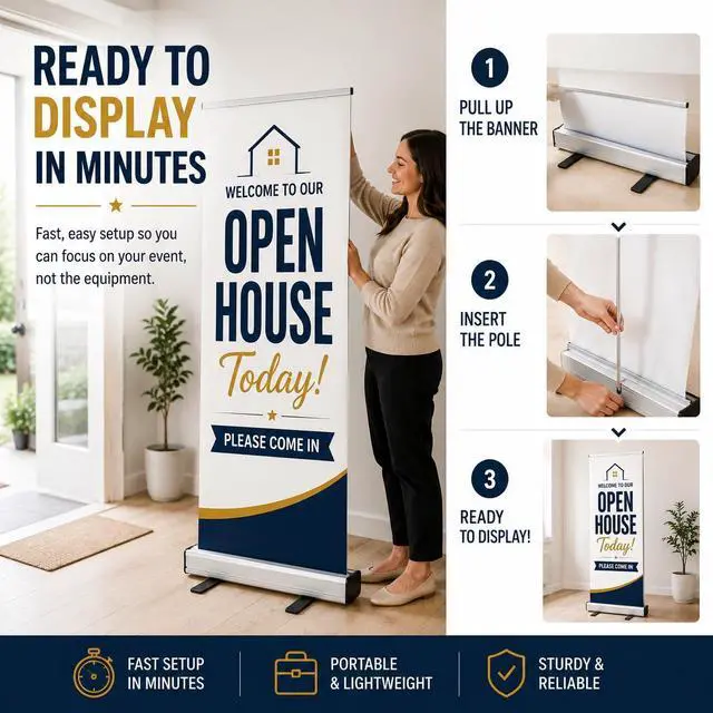 Alt view image 10 of 14 - Retractable Banner Stand Base 33.5x80, Portable Aluminum Roll Up Banner Display Stand with Support Pole & Carry Bag for Trade Shows, Events & Business Displays, Stand Only
