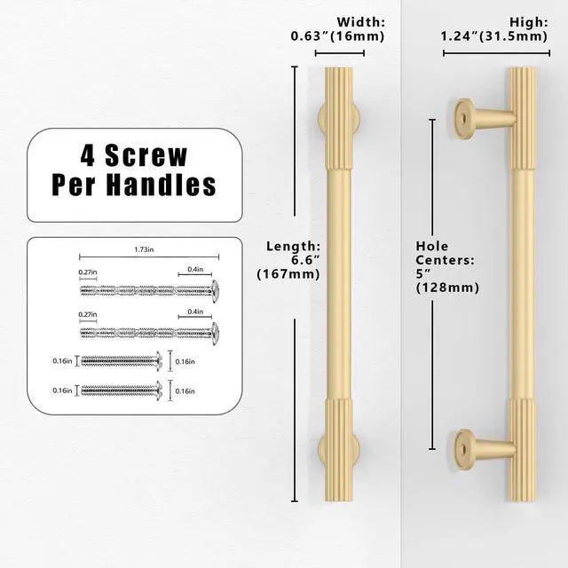 Alt view image 8 of 12 - 10 Pack Brushed Gold Cabinet Pulls 5 Inch(128mm) Kitchen Cabinet Handles Cabinet Hardware for Drawer Pulls