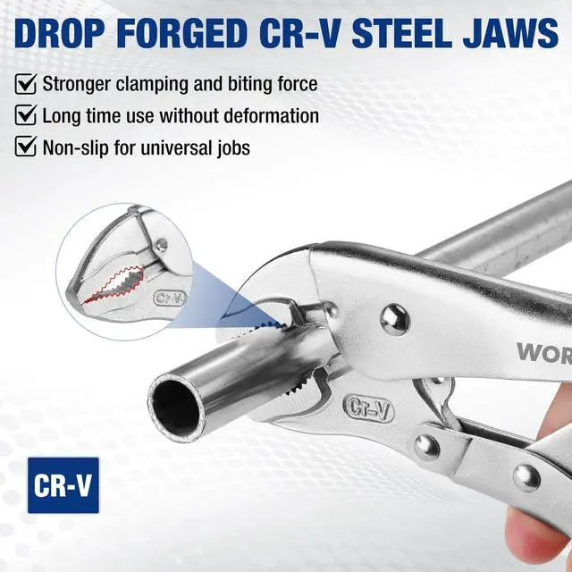 Alt view image 9 of 14 - 5-Piece Locking Pliers Set, Vice Grips with Chrome-vanadium Steel | 5/7/10 inch Curved Jaw Pliers, 6.5/9 inch Long Nose Pliers