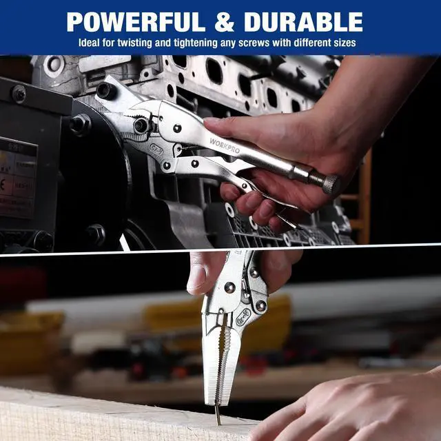 Alt view image 12 of 14 - 5-Piece Locking Pliers Set, Vice Grips with Chrome-vanadium Steel | 5/7/10 inch Curved Jaw Pliers, 6.5/9 inch Long Nose Pliers