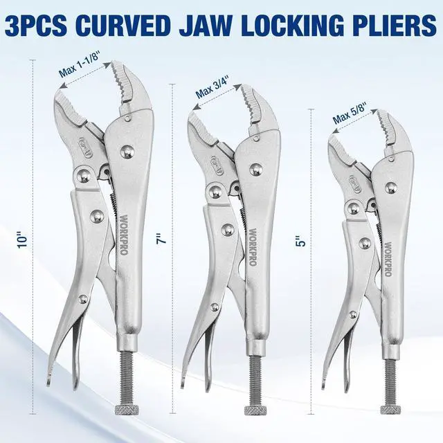 Alt view image 13 of 14 - 5-Piece Locking Pliers Set, Vice Grips with Chrome-vanadium Steel | 5/7/10 inch Curved Jaw Pliers, 6.5/9 inch Long Nose Pliers