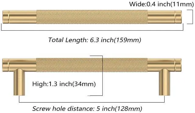 Alt view image 9 of 14 - 10 Pack 5 Inch(128mm) Champagne Bronze Cabinet Pulls Knurled Cabinet Handles Cupboard Handles Kitchen Cabinet Hardware for Cupboard Drawer Pulls