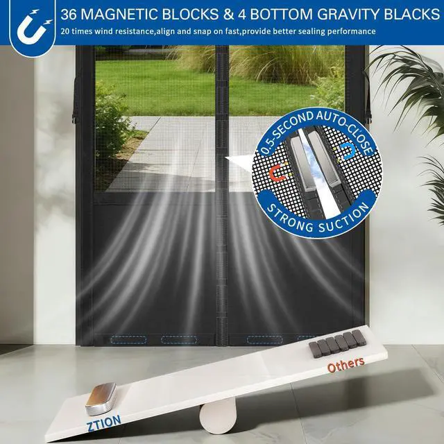 Alt view image 12 of 14 - Magnetic Screen Door Fits 36x80 Inch Front Door Heavy Duty Fiberglass Mesh, 36 Magnets Auto Close, Tool-Free Installation, Keeps Bugs Out,Pet & Kid Friendly with Storage Bag,Black
