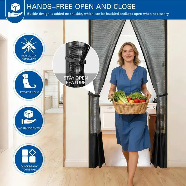Alt view image 14 of 14 - Magnetic Screen Door Fits 36x80 Inch Front Door Heavy Duty Fiberglass Mesh, 36 Magnets Auto Close, Tool-Free Installation, Keeps Bugs Out,Pet & Kid Friendly with Storage Bag,Black
