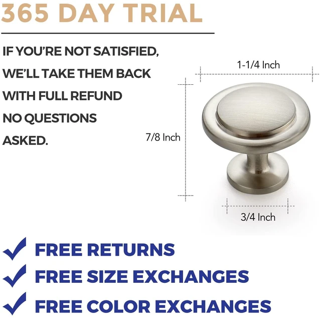 Alt view image 10 of 14 - Brushed Nickel Cabinet Knobs Zinc Drawer Knobs, 1-1/4 Inch, 30 Pack | Round Knob Shape, Smooth Pull Grip, Kitchen Cabinet Update, For Dressers, Drawers, Cabinet Doors, Furniture Hardware Projects