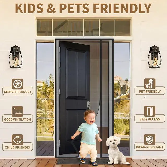 Alt view image 10 of 14 - Reversible Side Opening Magnetic Screen Door for Sliding & French Doors,Upgraded PETG Mesh Anti-Tearing, Heavy Duty & Strong Magnetic, Pet and Kid Friendly - Screen Door 74"x82"