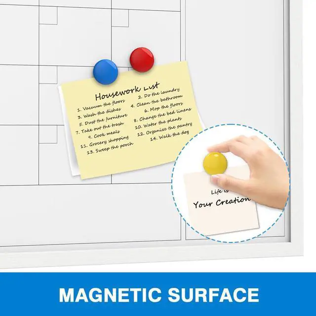 Alt view image 10 of 14 - Magnetic Monthly Calendar Whiteboard, 36 x 24 Inches White Wooden | Modern white wood frame magnetic monthly calendar whiteboard, decorative wall planner for home, kitchen, school and office